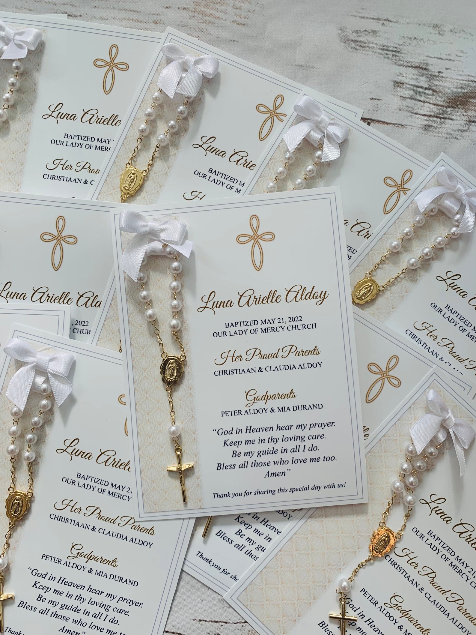 Baptism Favor Cards With Rosaries, Baptism Favors, Baptism Cards With
