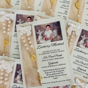 Baptism favor cards with rosaries, Baptism favors, Baptism cards with rosaries, Rosary cards, Rosary favors, Baptism memories