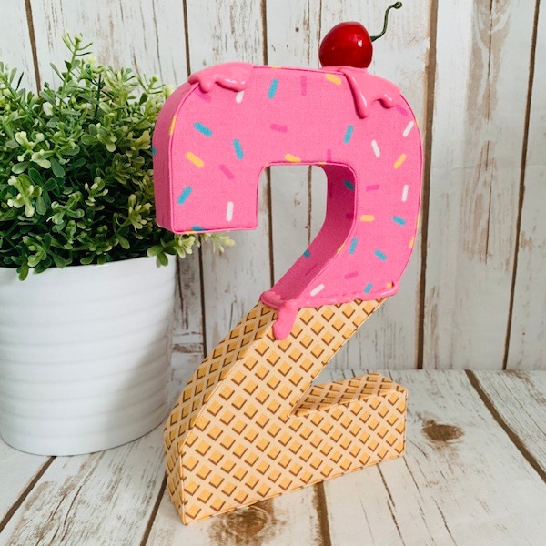 TWO SWEET birthday, ice cream photo prop number 2, Birthday  party decor, Standup "TWO" sign, photography prop, 8” numbers