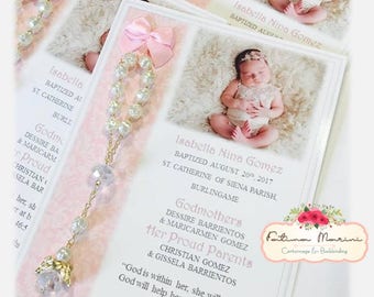 Personalized Baptism Favor Cards with Rosary
