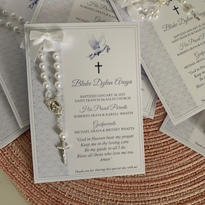 Cartes de cadeau de baptême avec chapelets, cadeaux de baptême, cartes de baptême avec chapelets, cartes de chapelet, cadeaux de chapelet, souvenirs de baptême, cartes de colombe