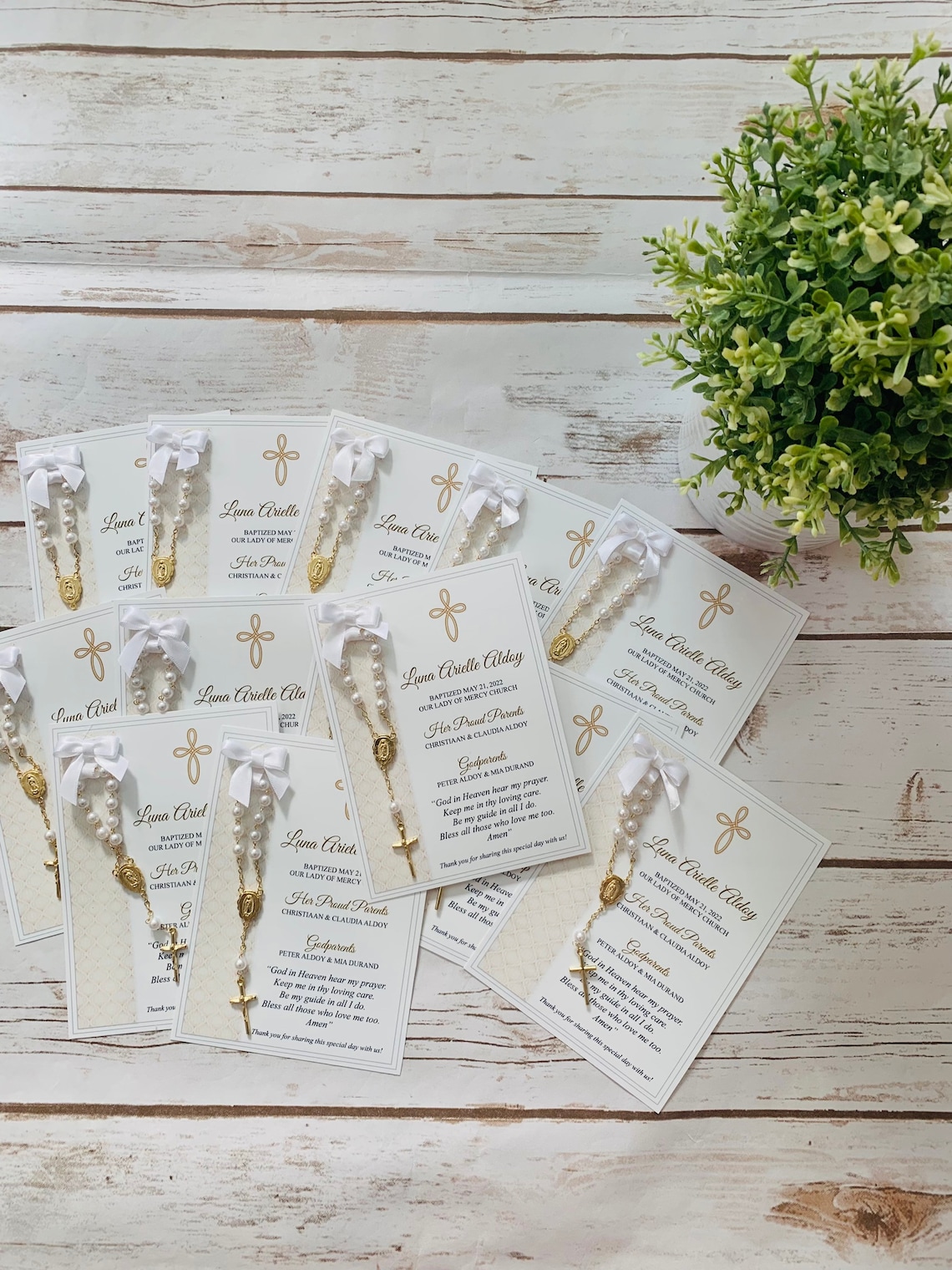 Baptism Favor Cards With Rosaries Baptism Favors Baptism Etsy