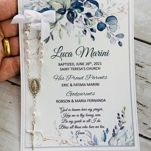 Baptism favor cards with rosaries, Baptism favors, Baptism cards with rosaries, Rosary cards, Rosary favors, Baptism memories