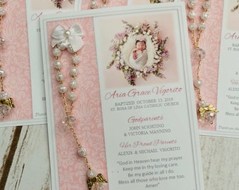 Baptism favor cards with rosaries, Baptism favors, Baptism cards with rosaries, Rosary cards, Rosary favors, Baptism memories