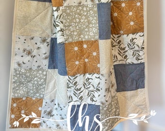 Modern baby quilt - floral - sunshine quilt - one of a kind