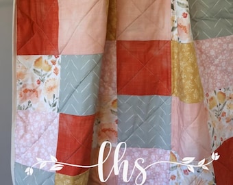 florals and sunshine/ cheerful baby quilt / modern baby girl nursery