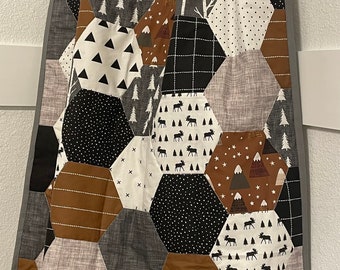 Woodland Baby Quilt: Moose, Mountains, Geometric - Minky Back