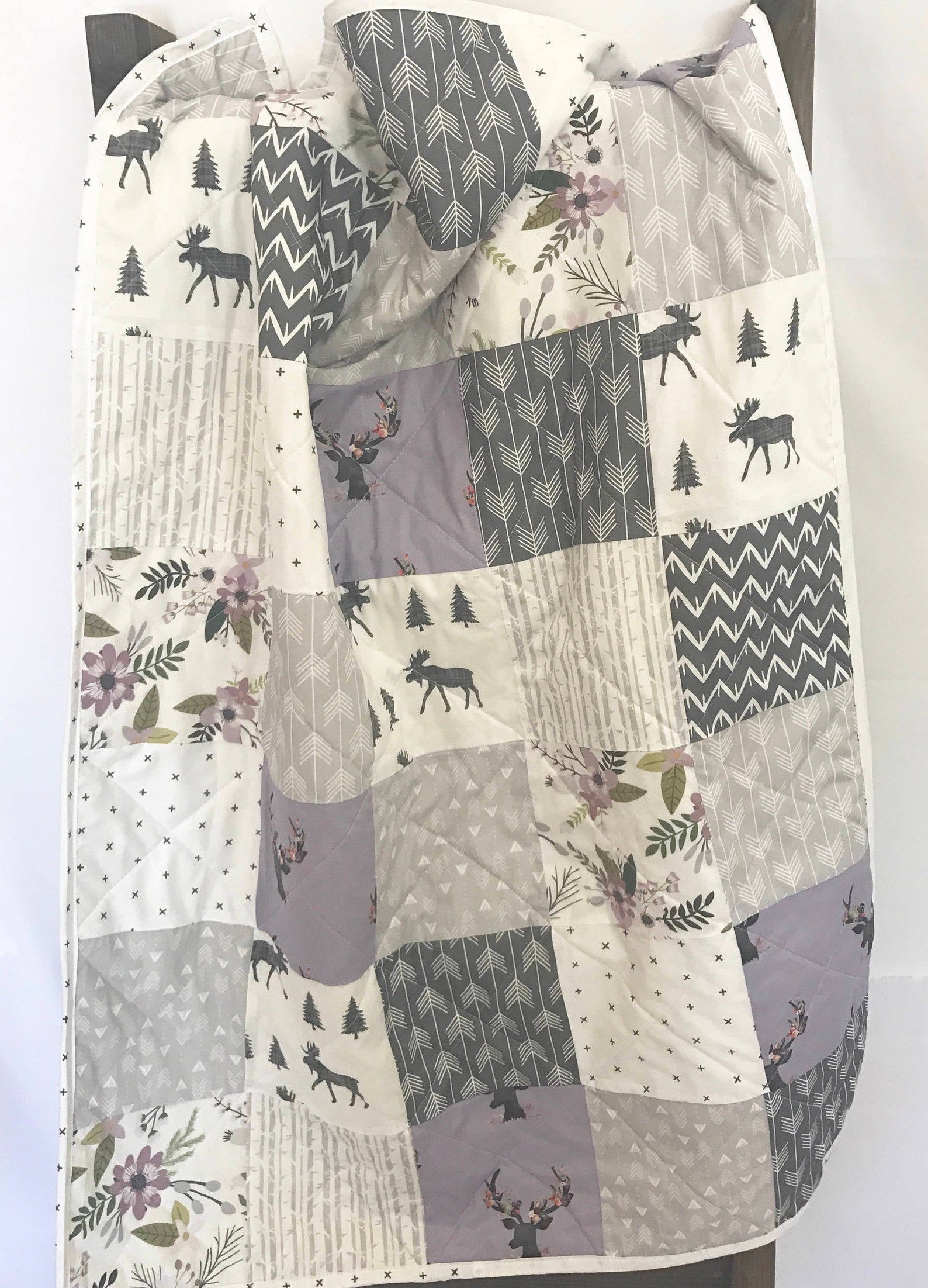 Girl Crib Quilt Woodland Lavender and Gray Baby Quilt Etsy