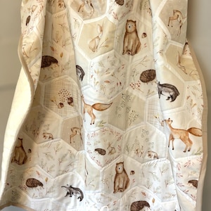 Woodland Baby Quilt: Neutral Forest Friends Crib Blanket