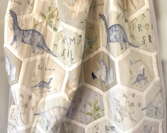 Dinosaur Baby Quilt: Neutral Colors, Modern Crib Blanket