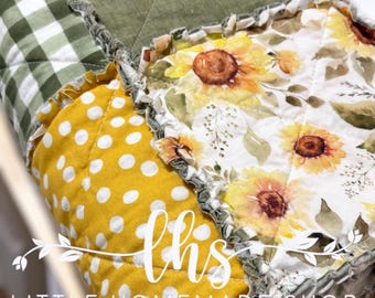 Handmade Sunflower Rag Quilt: Modern Baby Toddler Quilt