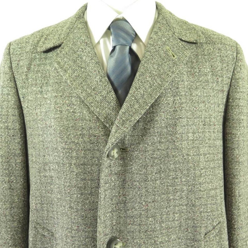 H55W/_3-4/_Long Vintage 50s Wool Nubby Fleck Overcoat Coat 44 Large Gray Wool Mid Weight
