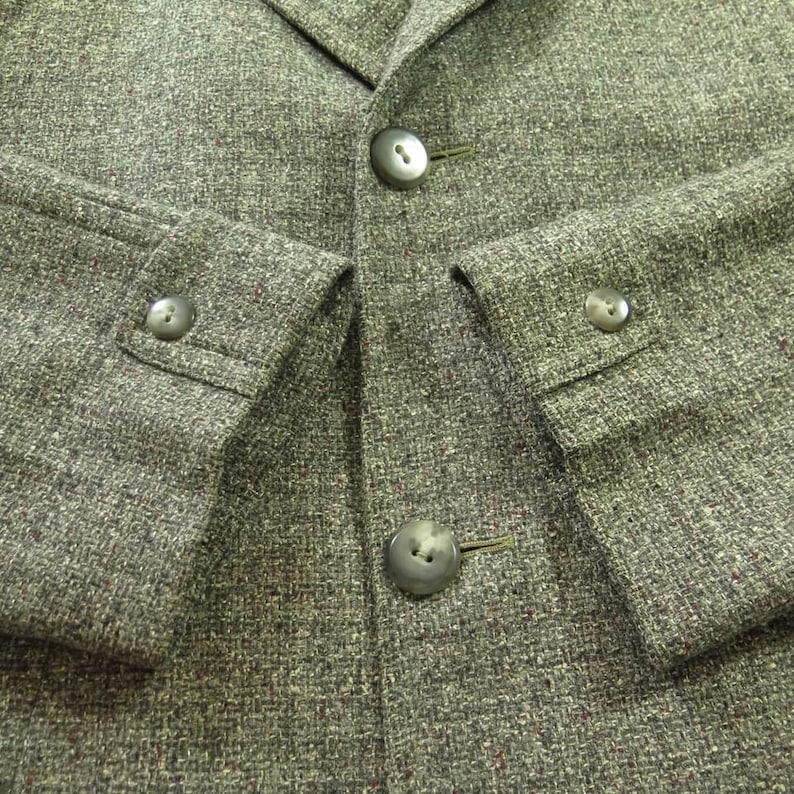 H55W/_3-4/_Long Vintage 50s Wool Nubby Fleck Overcoat Coat 44 Large Gray Wool Mid Weight