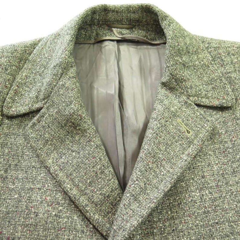H55W/_3-4/_Long Vintage 50s Wool Nubby Fleck Overcoat Coat 44 Large Gray Wool Mid Weight