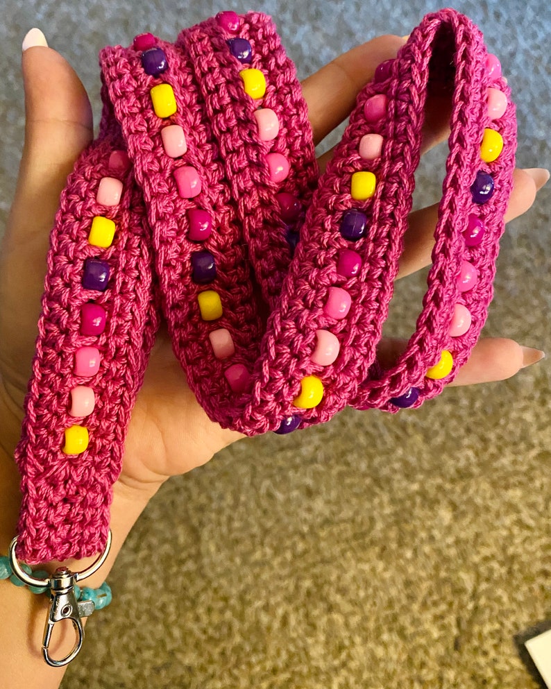 UPDATED CROCHET PATTERN Beaded Crochet Cotton Lanyard Etsy