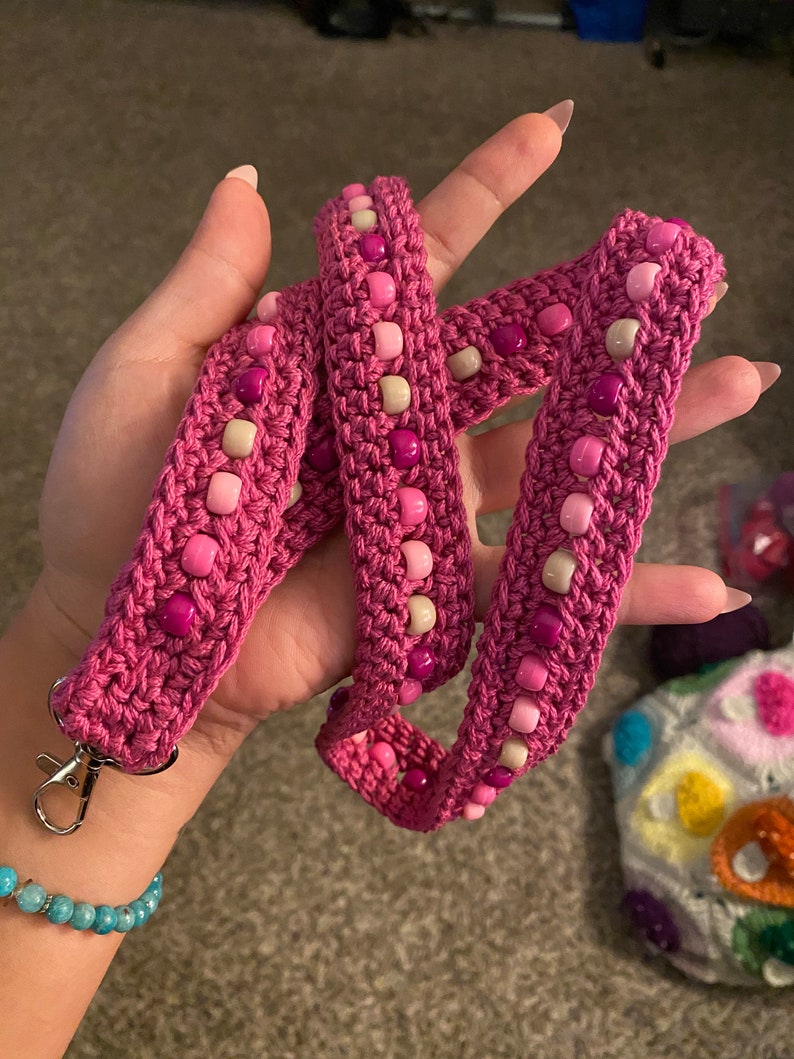 UPDATED CROCHET PATTERN Beaded Crochet Cotton Lanyard Etsy