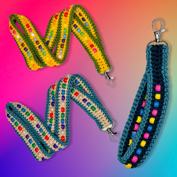 CROCHET PATTERN- Beaded Crochet Cotton Lanyard - Beaded Crochet Wristlet Instant P.D.F. Download