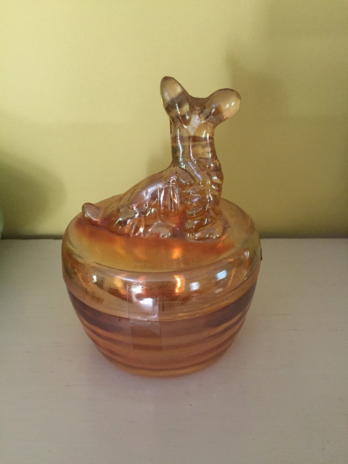 Carnival Glass Scottie Dog On Lid Jar Vintage Etsy