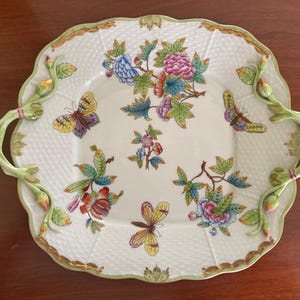 Cake Plate Herend Queen Victoria 1800s RARE