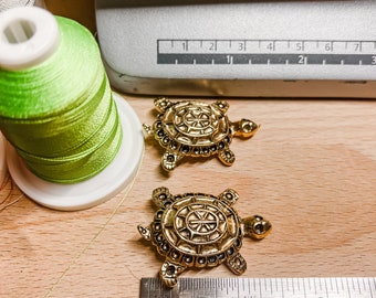 Vintage Metal Turtle Buttons x 2 Brass Look