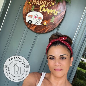 Retro RV Wooden Door Hanger: Happy Camper Decor