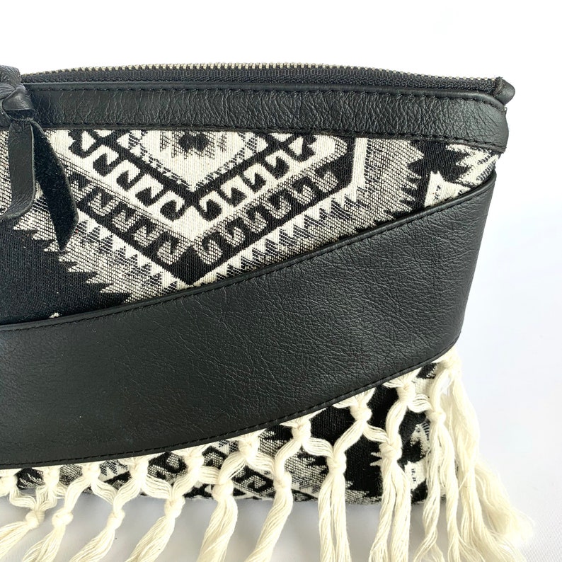 Fallon Tassel Clutch Black mexican weave with Black leather trim image 3