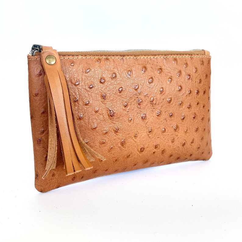 Marlow Emboss Leather Pouch: Tan Ostrich image 2