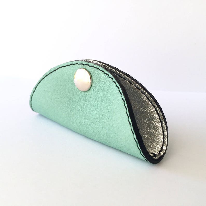 Cordelia Cord Wrap: Two tone leather in mint and metallic silver foil image 2