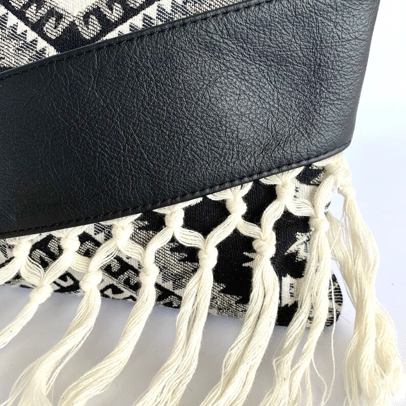 Fallon Tassel Clutch Black mexican weave with Black leather trim image 5
