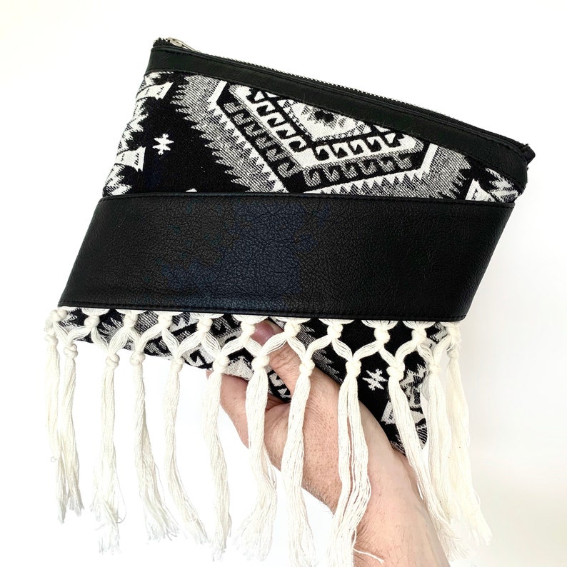 Fallon Tassel Clutch Black mexican weave with Black leather trim image 1