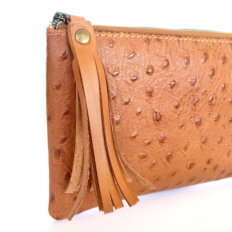 Marlow Emboss Leather Pouch: Tan Ostrich image 3