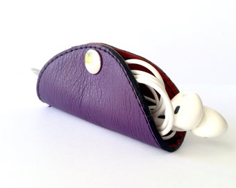 Cordelia Cord Wrap:  Two-tone leather wrap in Purple with Rust