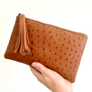 Marlow Emboss Leather Pouch: Tan Ostrich image 1