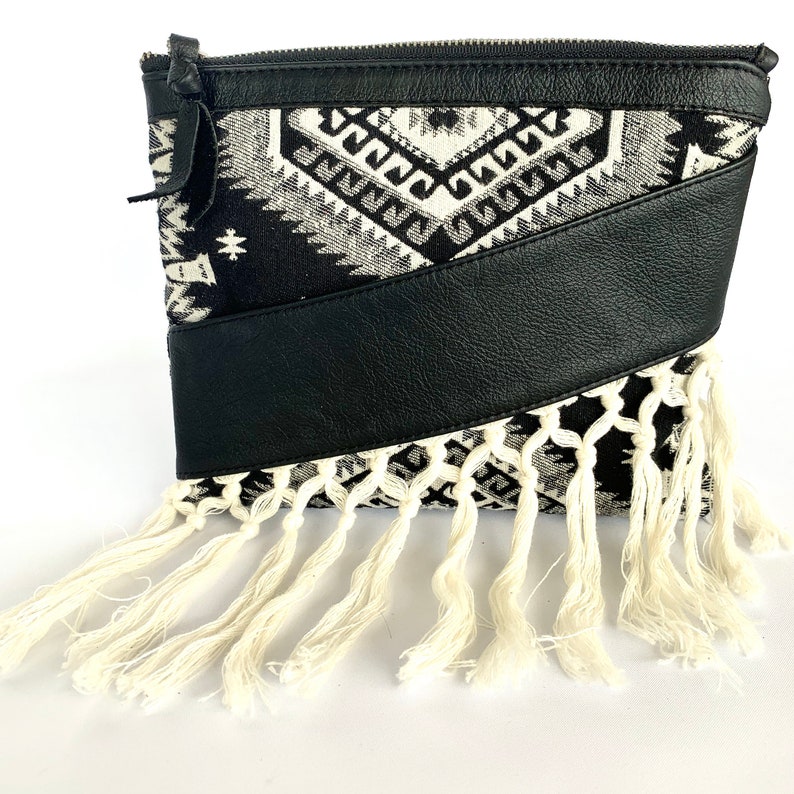 Fallon Tassel Clutch Black mexican weave with Black leather trim image 2