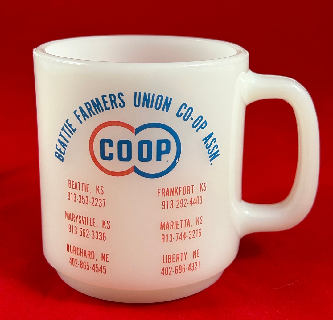 Vintage Glasbake Advertising Mug, Beattie Farmers Union COOP Assn., Kansas Etsy