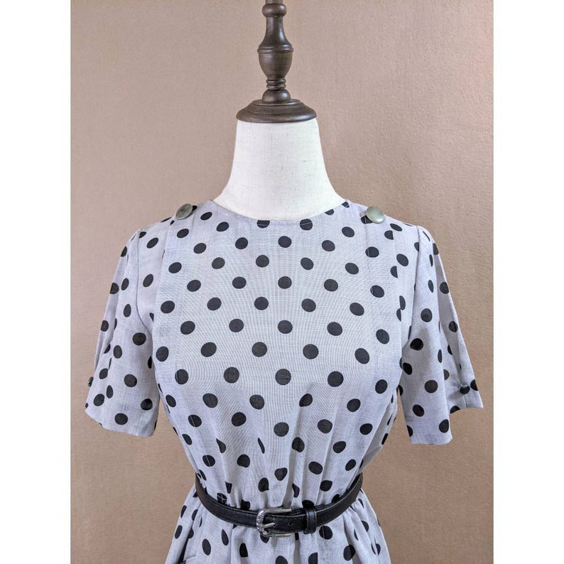 Authentic Japanese Vintage Grey Black Polka Dot Dress
