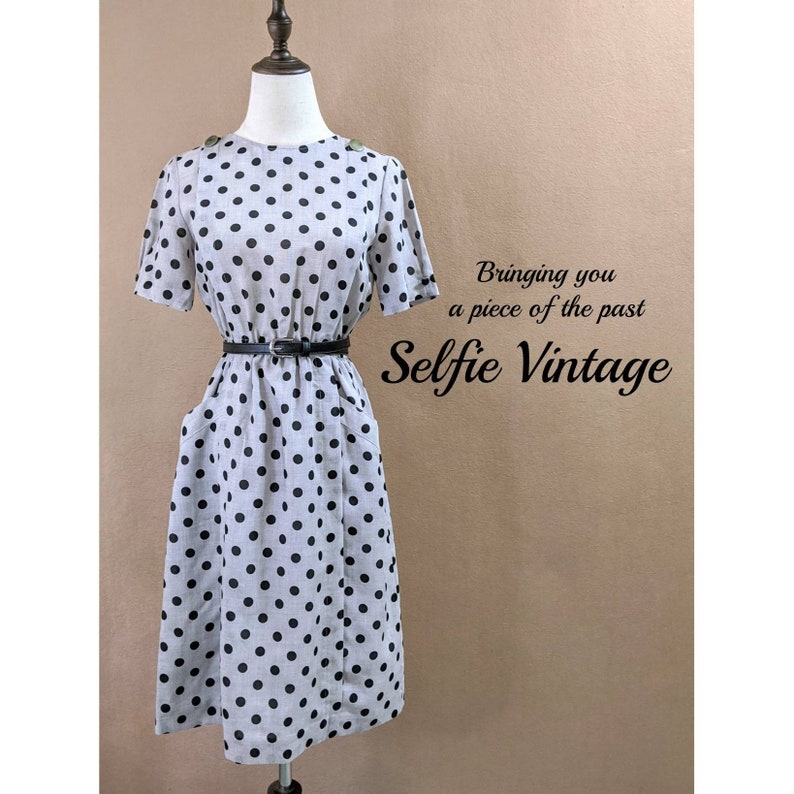 Authentic Japanese Vintage Grey Black Polka Dot Dress