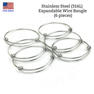 Stainless Steel Expandable Bangle, Thick Wire Bracelet Blanks, DIY Bulk Bracelets, Adjustable Charm Bracelet, Stackable Bangle Set of 6