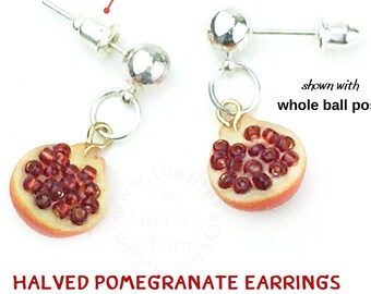 Pomegranate Earrings, Halved Pomegranate Seeds Earring, Fun Fruit Dangle Earring, Food Themed Jewelry, Cute Earrings, UPICK Earring Hardware