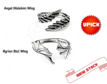 Illyrian Wings Adjustable Ring, S.J. Maas Licensed ACOTAR Night Court Rhysand Crescent City, Bat Boys Angel Malakim Wings, Stackable Rings