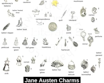 Jane Austen Charms, Jane Austen Gifts, Jane Austen Books, Charms for Bracelets, Charms Pack, Regency, Victorian Jewelry, Sanditon Charms