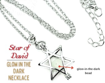 Star of David Luminous Necklace, Six pointed Star Jewelry, Starlight Starfall Constellation Galaxy Jewelry,  Glow in Dark Necklace, UNISEX