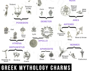 GREEK MYTHOLOGY Charms, Greek Gods Demigods Goddesses Costume Jewelry, Titans Trojans Heroes Olympus Pendant Symbols, Percy Jackson Gifts