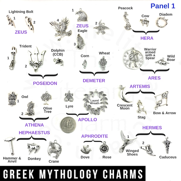 GREEK MYTHOLOGY Charms, Greek Gods Demigods Goddesses Costume Jewelry, Titans Trojans Heroes Olympus Pendant Symbols, Percy Jackson Gifts