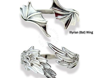 Illyrian Wings Adjustable Ring, S.J. Maas Licensed ACOTAR Night Court Rhysand Crescent City, Bat Boys Angel Malakim Wings, Stackable Rings