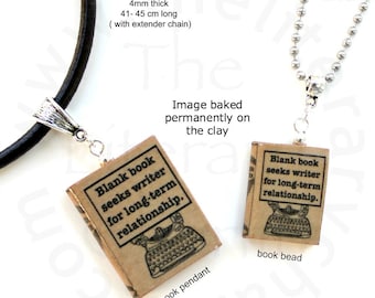 WRITER Necklace, Clay Mini BOOK Charms Pendants, AUTHOR Gifts, Writer's Block, Gifts for Writers, Writers Jewelry, Writer's Journal Notebook