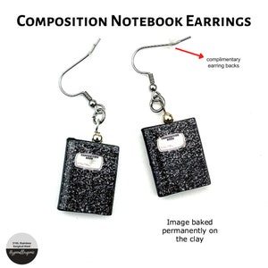 Composition Notebook Earrings, Teacher Appreciation Gifts, School Earrings, Mini Book Earrings, Miniature Book Charms, Book Lover Gift