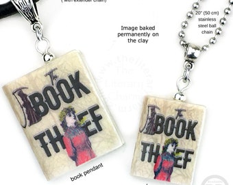 THE BOOK THIEF Mini Book Necklace, The Book Thief Pendant, Tiny Book Personalized Necklace, Bookworm Necklace, Leather Statement Necklace