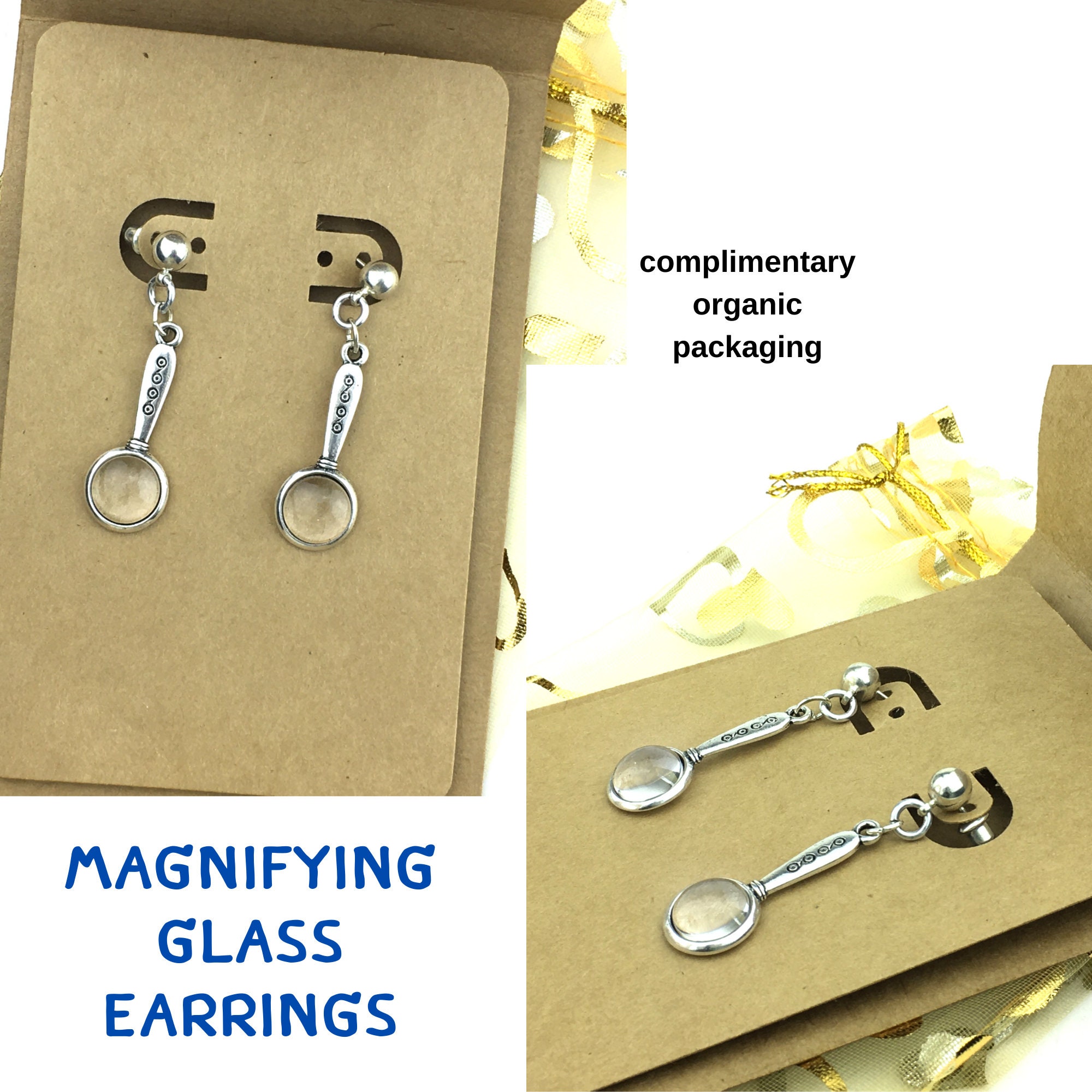 MAGNIFYING GLASS Earrings Spy Detective Research Tinkerer Jewelry UPICK  Hardware