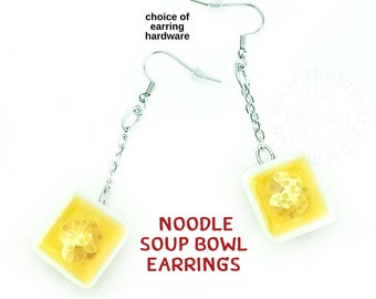 Chicken Noodle Soup Bowl Earrings, Ramen Pho Dangle Earrings, Hot Pot Wonton Earrings, Cute Food Jewelry, Gifts for Her, UPICK Hardware